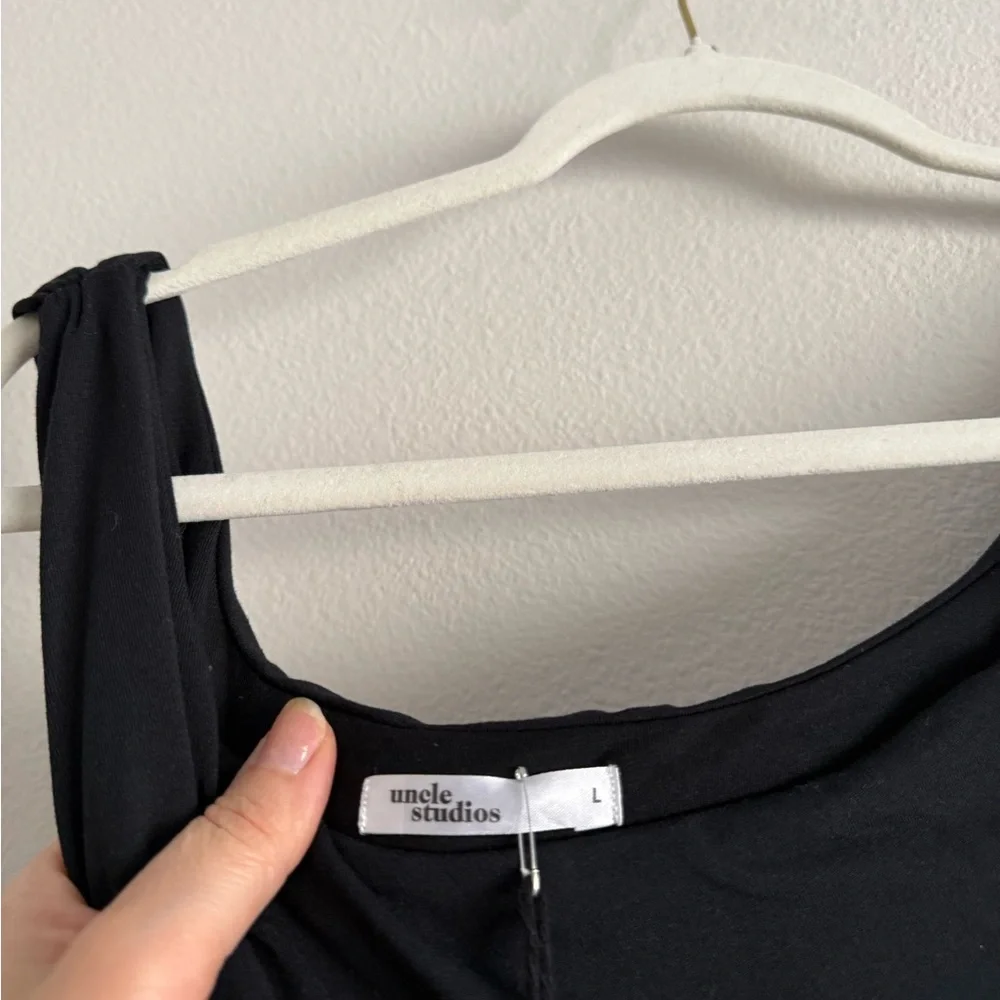 UNCLE STUDIOS‎ THE DROP SHOULDER TOP BLACK RUCHED SZ L NWT